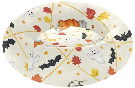 Zathe Halloween spöken pumpor, husdjur, kattsängar, lugnande anti-ångest, fluffigare hund- och kattkudde för medelstora husdjurstillbehör