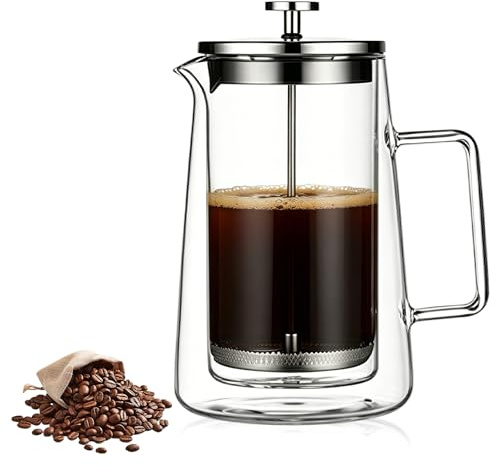 Keltorio French Press - Prensa de café de 1 litro, doble pared, cristal con filtro de acero inoxidable, cafetera para café y té, apta para lavavajillas, para casa y oficina (1000 ml)