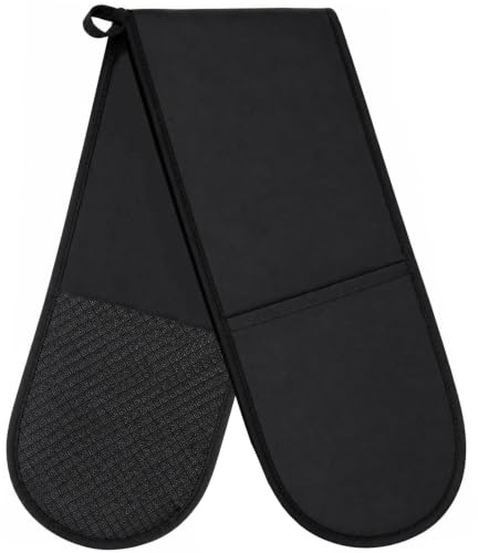 Yikki Oven Gloves Heat Resistant, Silicone Double Large Oven Mitts | Anti-Slip Kitchen Accessories for Home Cooking Baking BBQ, Black