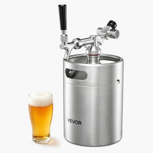 VEVOR Mini Barril Dispensador de Cerveza de 4 L de Acero Inoxidable 304, Con Regulador de CO₂ y Grifo de Cierre Automático, Compatible con Cartuchos de CO₂ de 16 g (No Incluido), Para Fiesta, Hogar