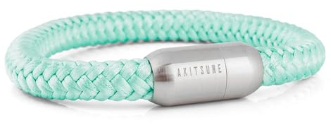 Akitsune Portus segelrep armband | magnetisk kapselstängning armsmycken kvinnor ankare män maritim – silver, 20 centimeter, Nylon