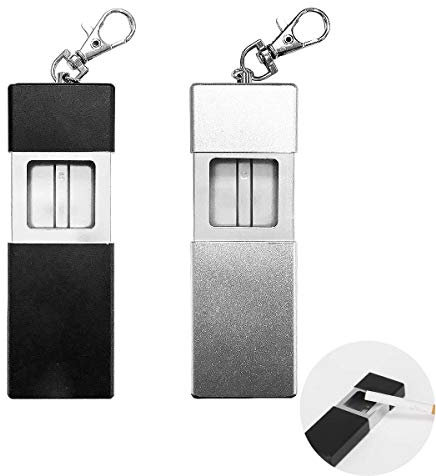 Jurxy 2 st bärbar ficka askfat i aluminium utomhus metall askfat med nyckelring vindtät askfat med lock och karbinhake avtagbar askhållare för rökare - svart och silver