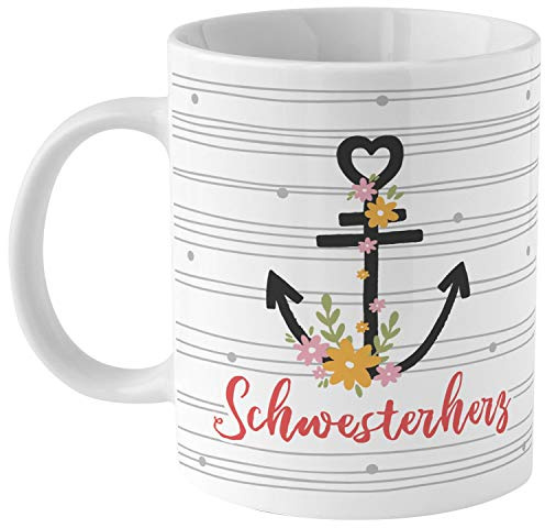 GRUSS & CO Zaubertasse mit Motiv Schwesterherz | Motiv-Wechsel-Tasse, Porzellan, 35 cl, Tasse mit Spruch, Geschenkbox | Geschenk lustig, Überraschung | 46480, Rot