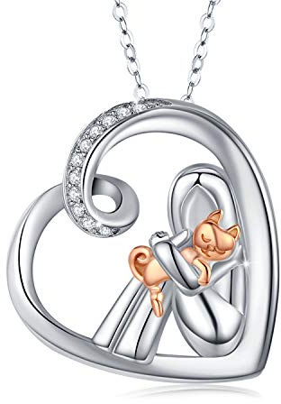 CHENGHONG Katze Kette Damen 925 Sterling Silber Katzen Anhänger Halskette Rose Gold Katze Schmuck Geschenke für Frauen Mädchen