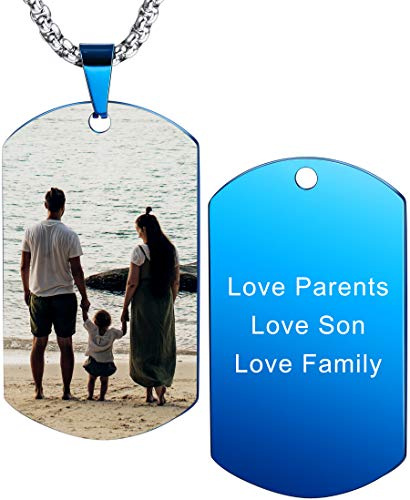 MeMeDIY Personalisierte Dog-Tag Anhänger Halskette Gravur Text/Farbbild für Männer Frauen Gedenk Edelstahl/Wolfram Schmuck. Bündel mit Verstellbarer Kette, Schlüsselbund, Schalldämpfer.