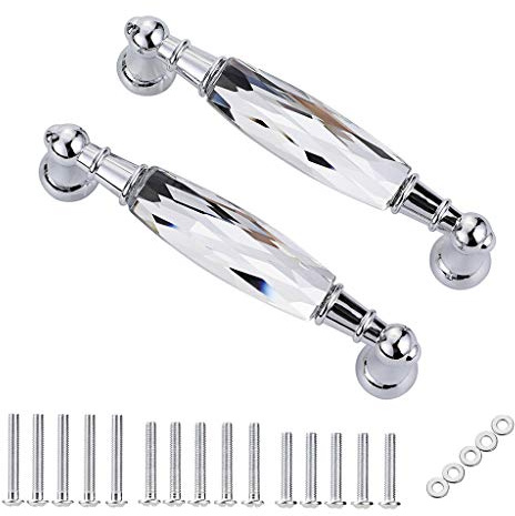 IGNPION 2pcs Crystal Drawer Handles, Modern Kitchen Cabinet Door Pull Knob | 96mm Hole Center , Cupboard Door Handle Pulls for Wardrobe Kitchen Bathroon, With 3 Different Length Screws
