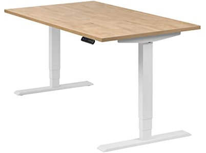 boho office® höhenverstellbarer Schreibtisch 140 x 80 cm - Elektrisch stufenlos, 2 Motoren, 3-Fach Teleskop, Memoryfunktion, inkl. Wireless Charger - Homedesk Weiß inkl. Tischplatte in Wildeiche