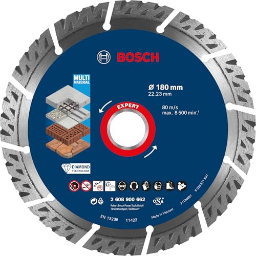 Bosch 1x EXPERT MultiMaterial Diamanttrennscheiben (für Beton, Stahlbeton, Ø 180 mm, Professional Zubehör Großer Winkelschleifer)