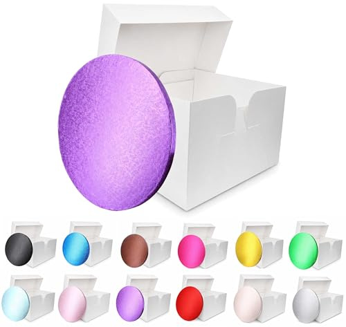 LARRYROO Colour Cake Drum Board & White Box + Lid Combo Pack for Wedding, Birthday Cakes (Purple, 12 Inches)