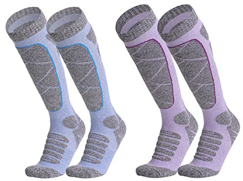 Bseical 2 Paar Skisocken Damen, Kinder 35-38, Und Warm FüR Wintersport, Atmungsaktiv Outdoorsocken, Performance Thermo-KniestrüMpfe, Bergsport, Skifahren, Snowboarden (B)