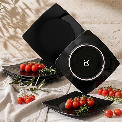 Konsimo. Speiseteller Set für 6 Personen - EPIRI Tellerset aus Keramik - Teller Set 6er - Spülmaschinen - Mikrowellengeeignet - Moderne Großer Essteller - 25x25cm - Schwarz Glanz