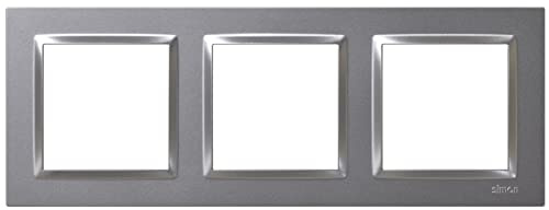SIMON - Marco Interruptor de Pared, 3 Elementos, Adecuado Mecanismos Simon 10, Apto Interiores, Fácil de Montar, Compatible Pulsador, Conmutador y Enchufe Schuko, Color Aluminio