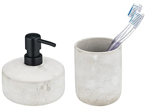 WENKO Marola Badezimmer Zubehör Set 2-teilig Seifenspender Zahnputzbecher aus Beton in Beton Optik, (71152800)
