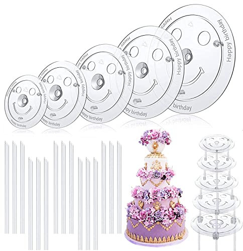 LUKIUP Bandeja para tartas, 5 niveles (9/12/16/20/26 cm) con 15 barras de tacos, reutilizable para soportes para tartas de varios niveles, para bodas, cumpleaños, fiestas y festivales