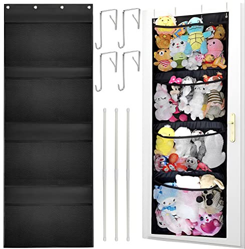 XUHN Hängeorganizer Kuscheltier Aufbewahrung Über Der Tür Hängend Organizer Hängeaufbewahrung 4 Große Jumbo-Netztaschen Haustiernetz für Stofftiere für Kinderzimmer, Schlafzimmer