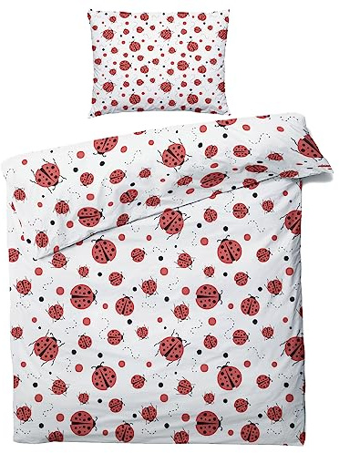 ZDABAOEC Marienkäfer Kinderbettwäsche 100x135 Jungen Mädchen, Weiche Microfaser Kinder Baby Bettwäsche 2er Set - 1 Bettbezug + 1 Kissenbezug 40x60, mit Reißverschluss, Wende Motiv
