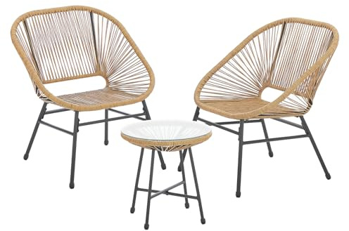 SVITA Tulum Balkon-Möbel 3-TLG. Garten-Möbel Set Balkonstühle mit Tisch Natur