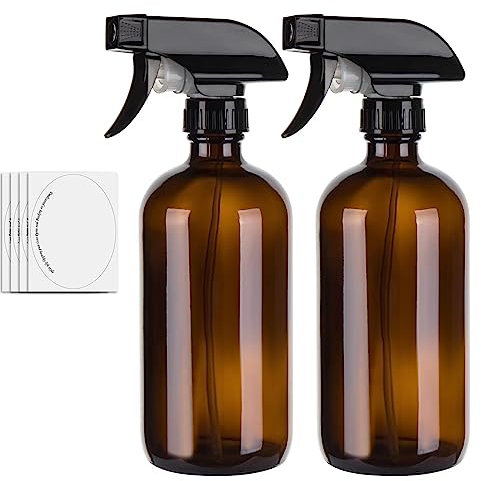 hmaimas Botellas de vidrio vacías ámbar de 500 ml para limpieza, botella de spray de agua de niebla para cabello, jardinería y aceites esenciales, pulverizador de gatillo ajustable con ajustes de