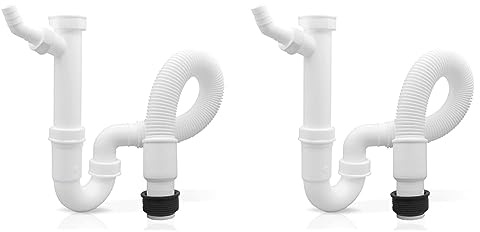 kör4u Kunststoff Siphon, flexibel, 1 1/2 Zoll x 40/50 mm, Röhrengeruchverschluss für Spültisch, Gummimanschette, Gumminippel für Abflussrohr (Packung mit 2)
