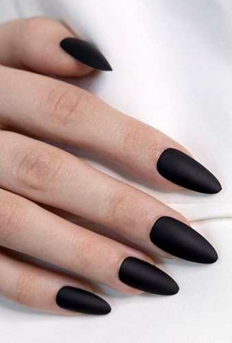 AiN Katy - Mitternacht Zauber Almond - nägel zum aufkleben - 24 Stück - press on nails long - fertig zum aufkleben - selbstklebend set - lang rosa schwarz rot - künstliche fingernägel zum aufkleben