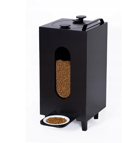 QLS Distributore di cibo secco da 20 l, per gatti e cani, con ciotola, 60 x 30 x 30 cm (nero #E10209)