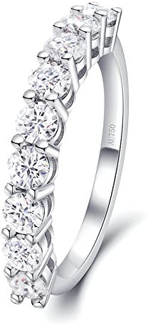 Lieson Frauen Ring Verlobung, Weißgold Ringe Damen 750 18K Elegant Reihe Rund Moissanit mit 0.1ct Freundschaftsringe Weißgold Gr. 53 (16.9)