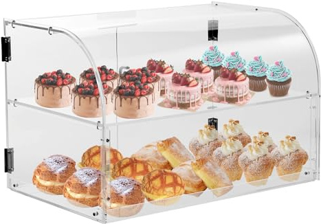 VEVOR Pastry Display Case, 2-Tier Commercial Countertop Bakery Display Case, Acrylic Display Box with Rear Door Access & Removable Shelves, Keep Fresh for Donut Bagels Cake Cookie，