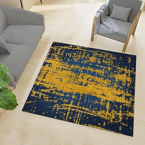 SRTJURFG Quadratisch Teppich Kurzflor Waschbarer Anti-Rutsch Teppiche Dunkles abstraktes Gelb, Blau, Gelb Doormat Entrance Front Door teppiche Flauschige Groß Schutzmatten, 80 x 80 cm