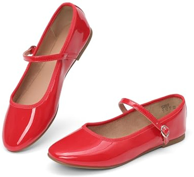 DREAM PAIRS Ballerine Mary Jane da Donna Punta Tonda Comode Eleganti Casual Slip-on da Lavoro Quotidiano Morbide Scarpe Basse,Size 38.5,Rosso-Pat,SDFA2441W