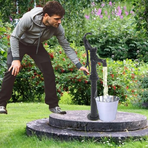 Elitix Pompe a Eau Manuelle Pompe de Pichet Manuelle de Secousse de Jardin avec Poignée, Matériel de Fonte de Pompe à Main de Puits d'eau de Vieille Mode, Pompe à Eau Antique pour Ferme