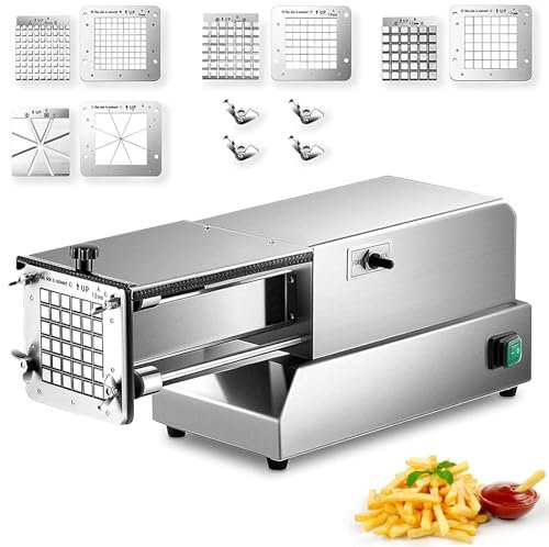 HNBYLMM Taglia Patate Fritte Tagliapatatine Elettrico Professionale in Acciaio Inossidabile con 4 Lame per Uso Commerciale, Domestico, Tagliapatatine Fritte per Cetrioli, Carote, Patate Dolci,Silver