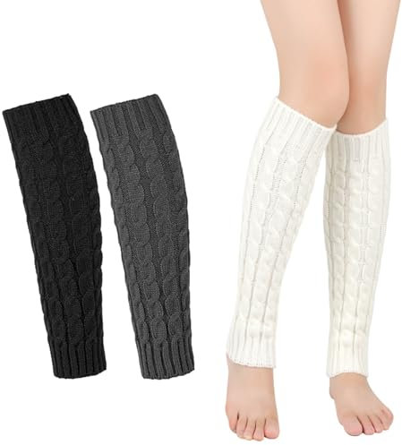 Pejlnd Stulpen Damen Leg Warmers,3 Paare Schwarz Grau Weiße Stulpen,Winter Beinwärmer Kinder Frauen,Hohe Fußlose Kniestrümpfe Knöchelwärmer Beinlinge zum Jeden Tag, Sport, Gym, Bergtouren