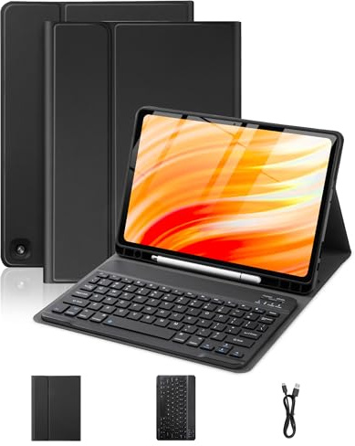 XCHYTECHER Keyboard Case for Amazon Fire HD 10/10 Plus 10.1 inch, Detachable Keyboard with Type-C Charging Port Cover (Black+Black)