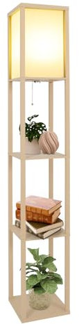 YOURLITE Lampadaire étagère, Lampe sur pied en Bois 3 étagères, éclairage Intérieur, Convient Pour Le Salon, La Chambre, La Salle D'étude, Le Bureau, Jaune, Sans ampoule 160cm
