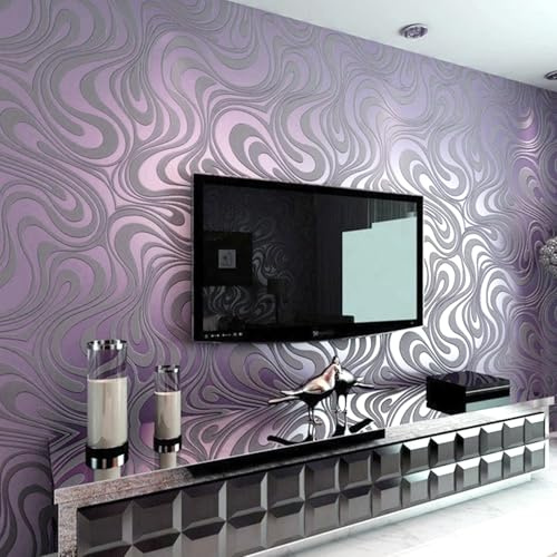Baketron Modern Purple and Grey Geometric Wallpaper Murals Abstract Stripe Wallpaper Galaxy Glitter Textured Wall Paper Roll for Living Room Bedroom Adults Teenager Feature Wall