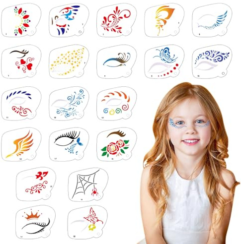 Chstarina 20 Stück Tattoo Schablonen Kinder, Schminkschablonen, Wiederverwendbare Schablonen Kinderschminken, Gesichtsfarben Schablonen, Tattoo Farbe Schablonen für Geburtstage, Party