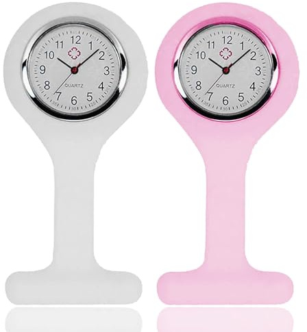 YSFVNP 2 Pcs Nurses Watch, Nurses Fob Watch, Pocket Clock with Pin Fob Watches Easy to Carry Suitable for Health Care Nurse Doctor Paramedic (2pcs (White + Pink))