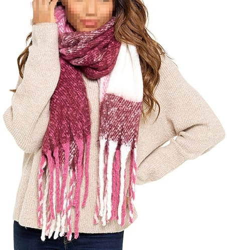 A2Z Ladies Cosy Chunky Tartan Scarf, Brushed Blanket Wrap Featuring Tassels, Soft Knitted Oversized Shawl with Fringe for Winter Casual & Travel Wear