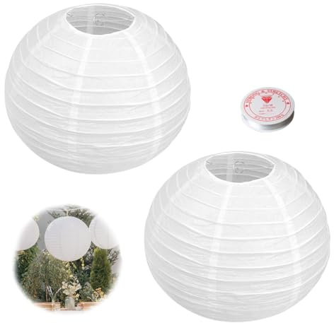 NHPY 2 pezzi Lanterne Cinesi, 20cm Lanterna di carta Rotonde, Con cavo decorativo di 60 m, White Lanterne di carta da Appendere Decorazione per Decorazioni Domestiche, Feste e Matrimoni