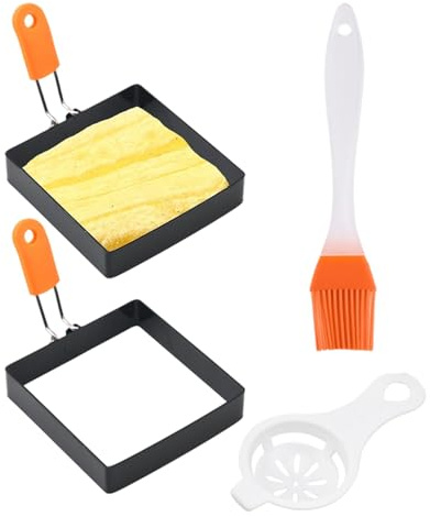 Generic Stampo per Uova Quadrato Antiaderente | Anello per Uova Fritte in Acciaio Inossidabile con Manico in Silicone | Formine per Pancake per Colazioni, Omelette e Panini Perfetti