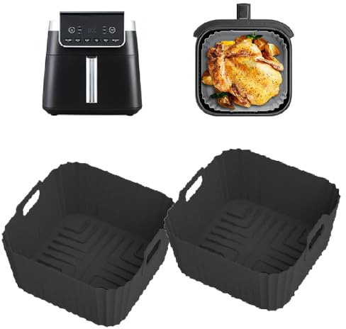 Air Fryer Liners forNinja Air Fryer MAX PRO AF180UK 6.2L/ Ninja Air Fryer PRO AF140UK 4.7L, 2pcs Square Silicone Air Fryer Liners for Double Stack Air Fryer Reusable Dishwasher Safe & Non-Stick