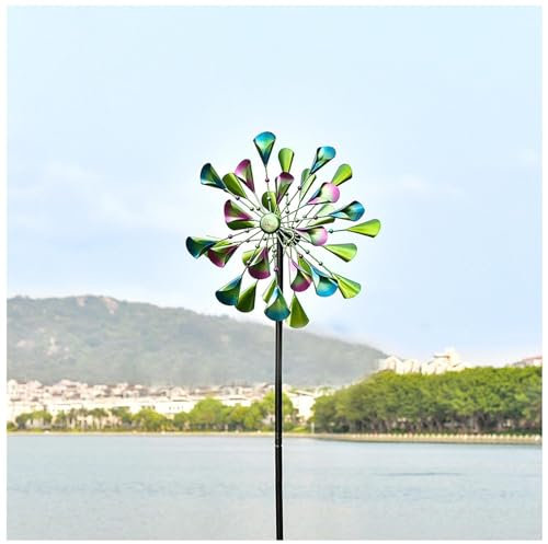 WXJHNYBS Magisches Windrad 52cm Durchmesser, 200×52cm,Doppelwindrad,Kugellager Windrad Wetterfest und Standfest Windräder für Garten