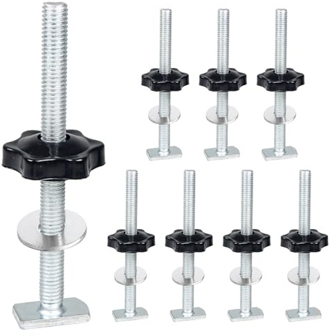 8 Set M8 T-Track Kit, T Track Bolts And Plastic Hand Nuts Kit, T Track Clamp Accessories M8 x 100mm Threaded Bolts with Hex Hand Nut Clamping Knob and Washers for Woodworking Jigs and Fixtures
