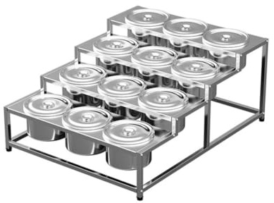 pujindu Stainless Steel Seasoning Gastronorm Container Compartment Tray, Pizza Topping Station With Lid, Countertop Spice Rack Organizer For Restaurants(57x74x31cm)
