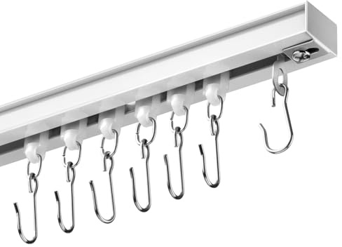 DEFYNEE Kit de Rail pour Rideaux de Plafond 92-368 cm | avec Coulisseaux | Rail en Aluminium pour Fenêtre, Chambre et Salon, Blanc