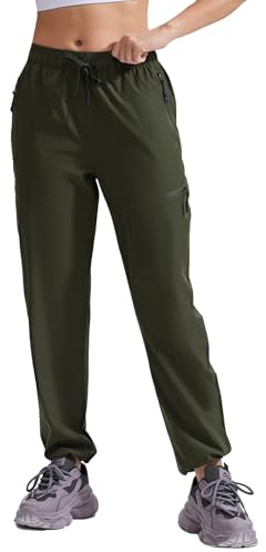 ZENGVEE Cargo Trousers Womens Climbing Walking Hiking Camping Lightweight Summer Water Resistant Outdoor Trekking Pants with Zipper Pockets -C9330-Green-XL