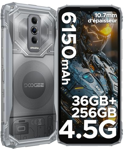 DOOGEE Blade 10 Ultra Energy Telephone Portable Incassable, 36GB+256GB, Android 15, 64MP Caméra, Ultrafin 10,7 mm, 3 Card Slots, 4G Dual SIM Smartphone Incassable/6.56 HD+90Hz/6150mAh/NFC/GPS/Face ID