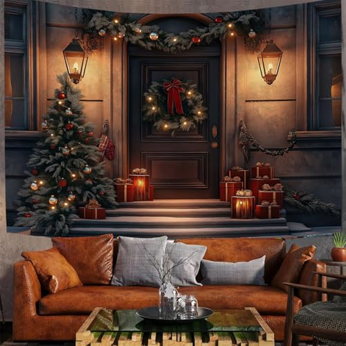 ALTCIRNMD Arazzo Con Ghirlanda Di Lanterne,Motivo Edifici Natalizi,Arazzo,Mistico Psichedelico Telo Da Parete,180Wx230Tcm,Alla Parete Per La Decorazione Della Casa