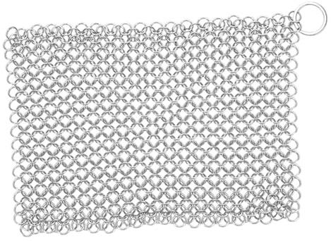 Sharplace Cepillo Limpiador de Hierro Fundido, Estropajo de Malla Metálica de Acero Inoxidable, Limpiador de Ollas con Eslabones de Cadena, E Higiénico, 8x6 Inch