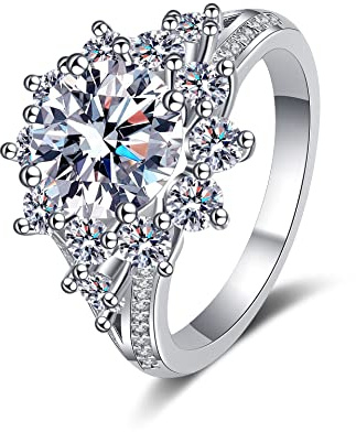 Diamantring, 3ct for kvinnor runda slipade D-färgade VVS1 sterlingsilver diamanter förlovningsringar(6)